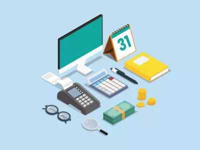 Payment terminal with calculator and money Online payment isometric vector concept. Payment terminal with calculator, money, and monitor